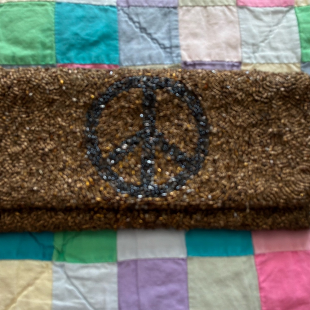 Vintage beaded clutch with peace sign